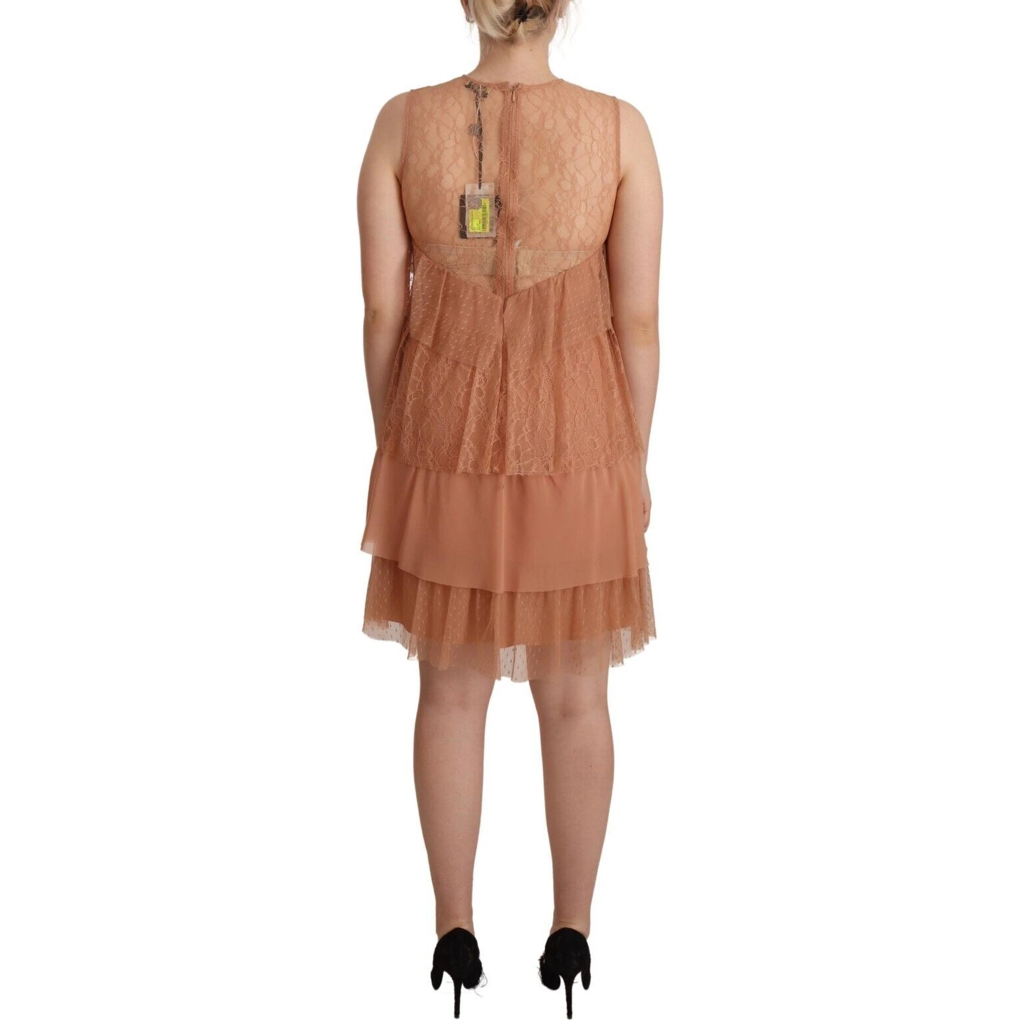 Pink Lace Sleeveless Mini Shift Layered Dress