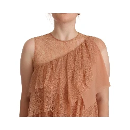 Pink Lace Sleeveless Mini Shift Layered Dress