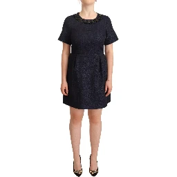 Black Embellished Short Sleeves Mini A-line Dress