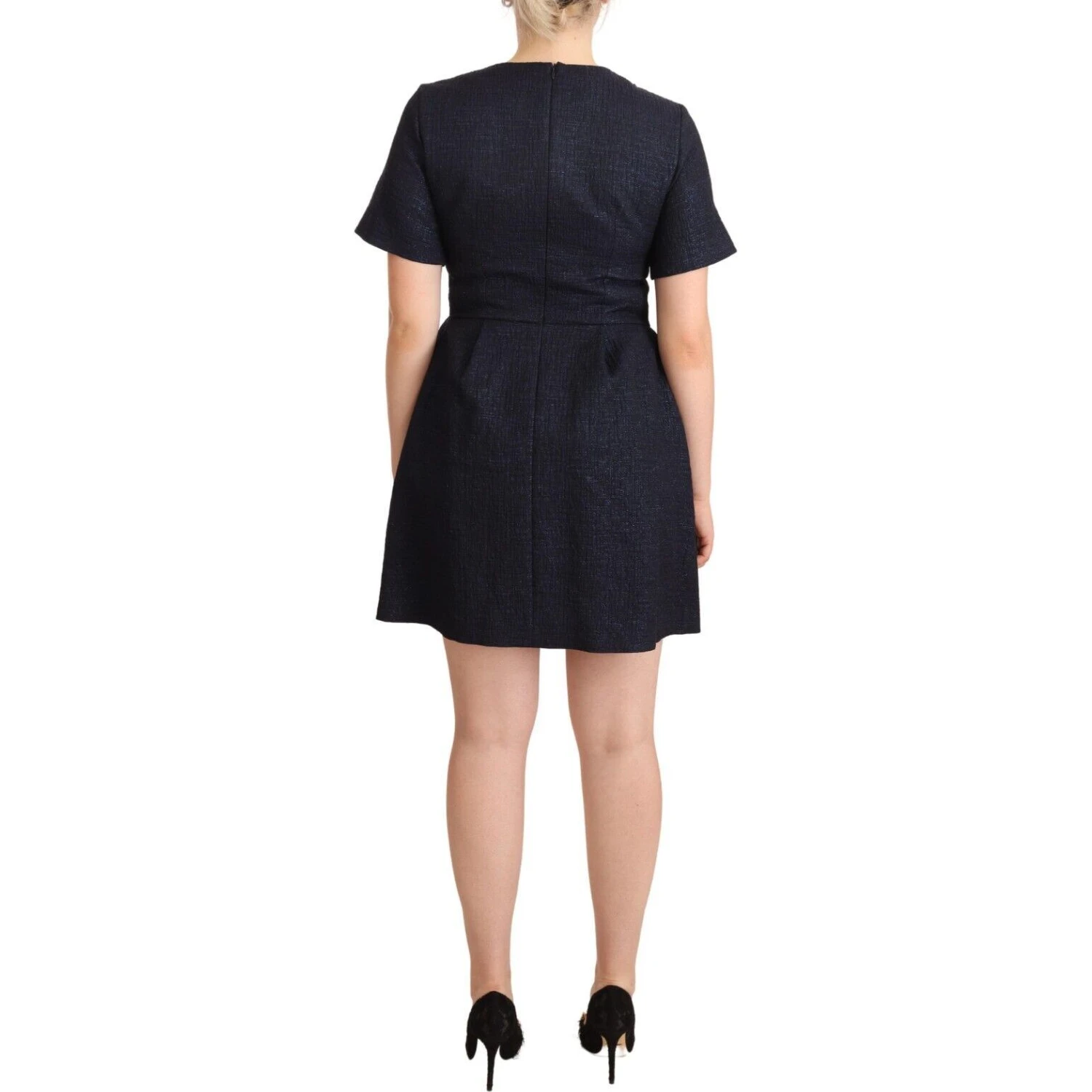 Black Embellished Short Sleeves Mini A-line Dress