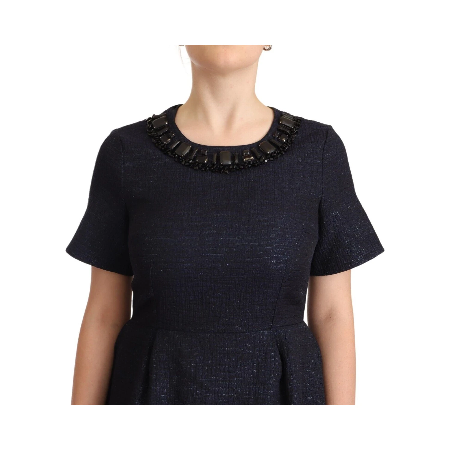 Black Embellished Short Sleeves Mini A-line Dress