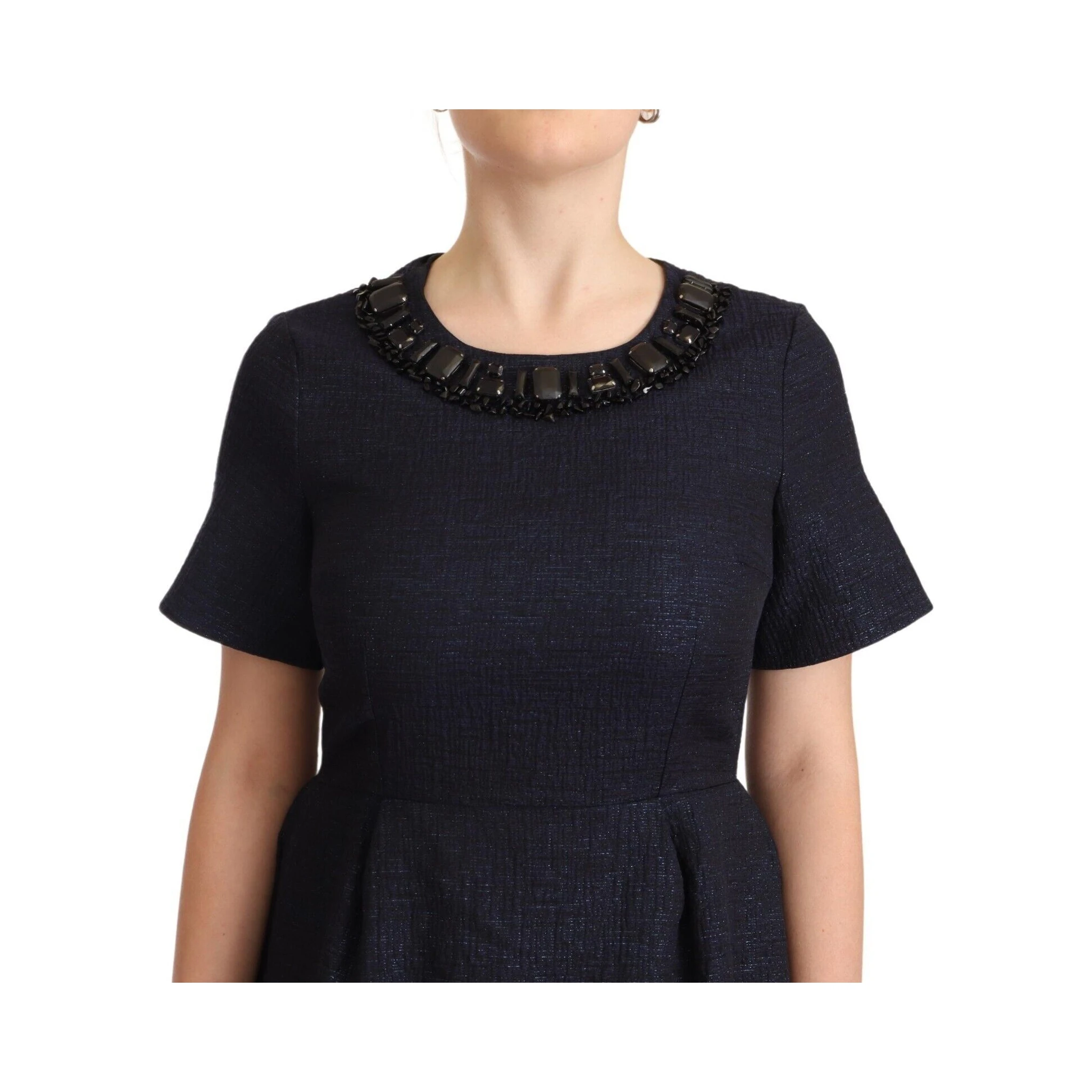 Black Embellished Short Sleeves Mini A-line Dress