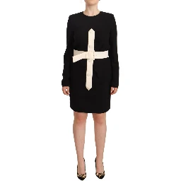 Black Wool Long Sleeves Belted Mini Sheath Dress