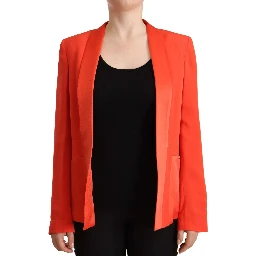 Orange Long Sleeves Acetate Blazer Pocket Overcoat Jacket