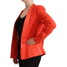 Orange Long Sleeves Acetate Blazer Pocket Overcoat Jacket