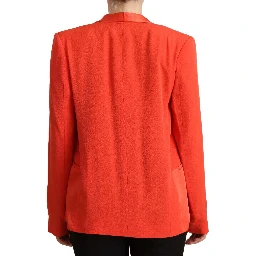 Orange Long Sleeves Acetate Blazer Pocket Overcoat Jacket