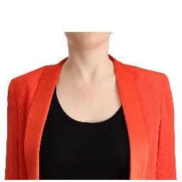 Orange Long Sleeves Acetate Blazer Pocket Overcoat Jacket