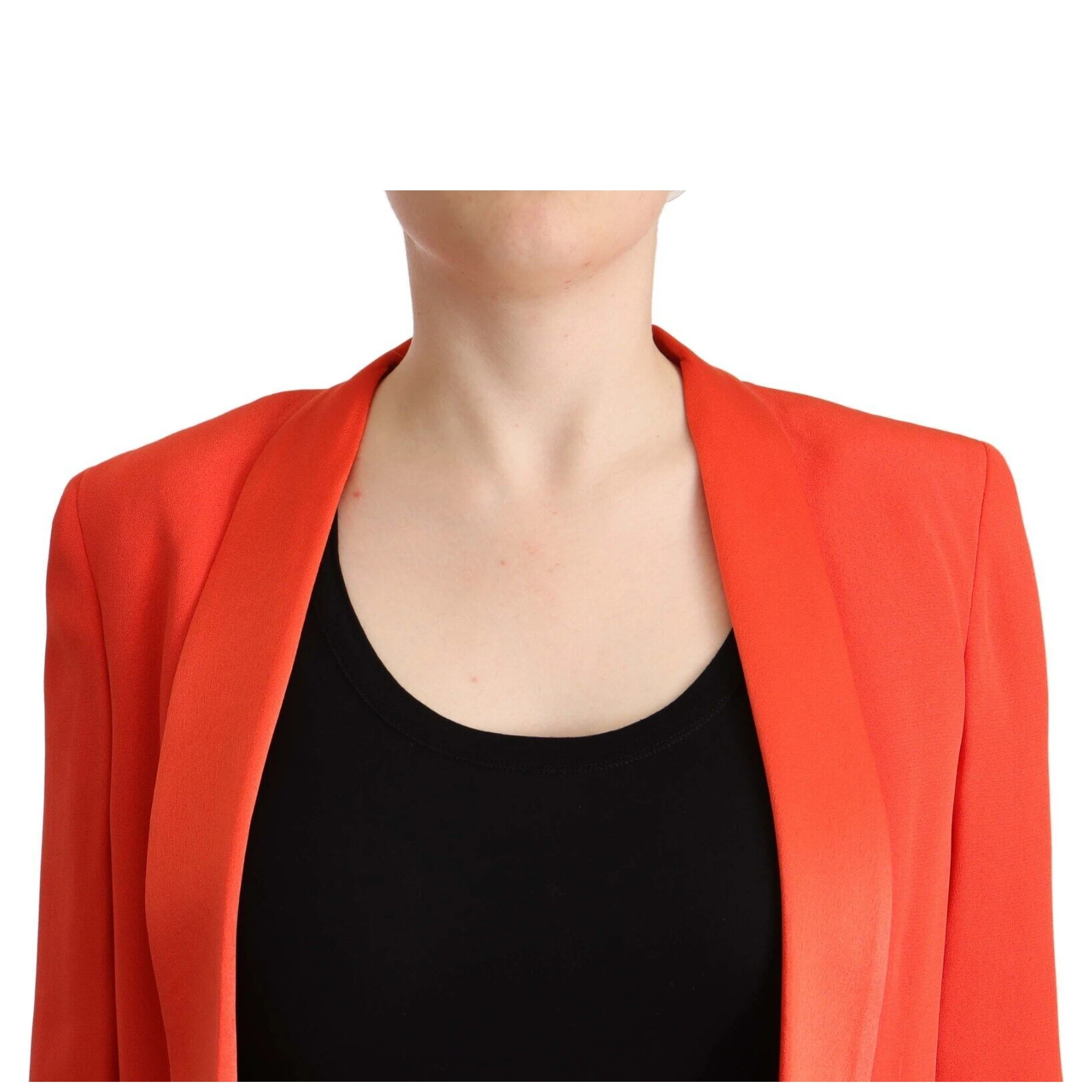 Orange Long Sleeves Acetate Blazer Pocket Overcoat Jacket