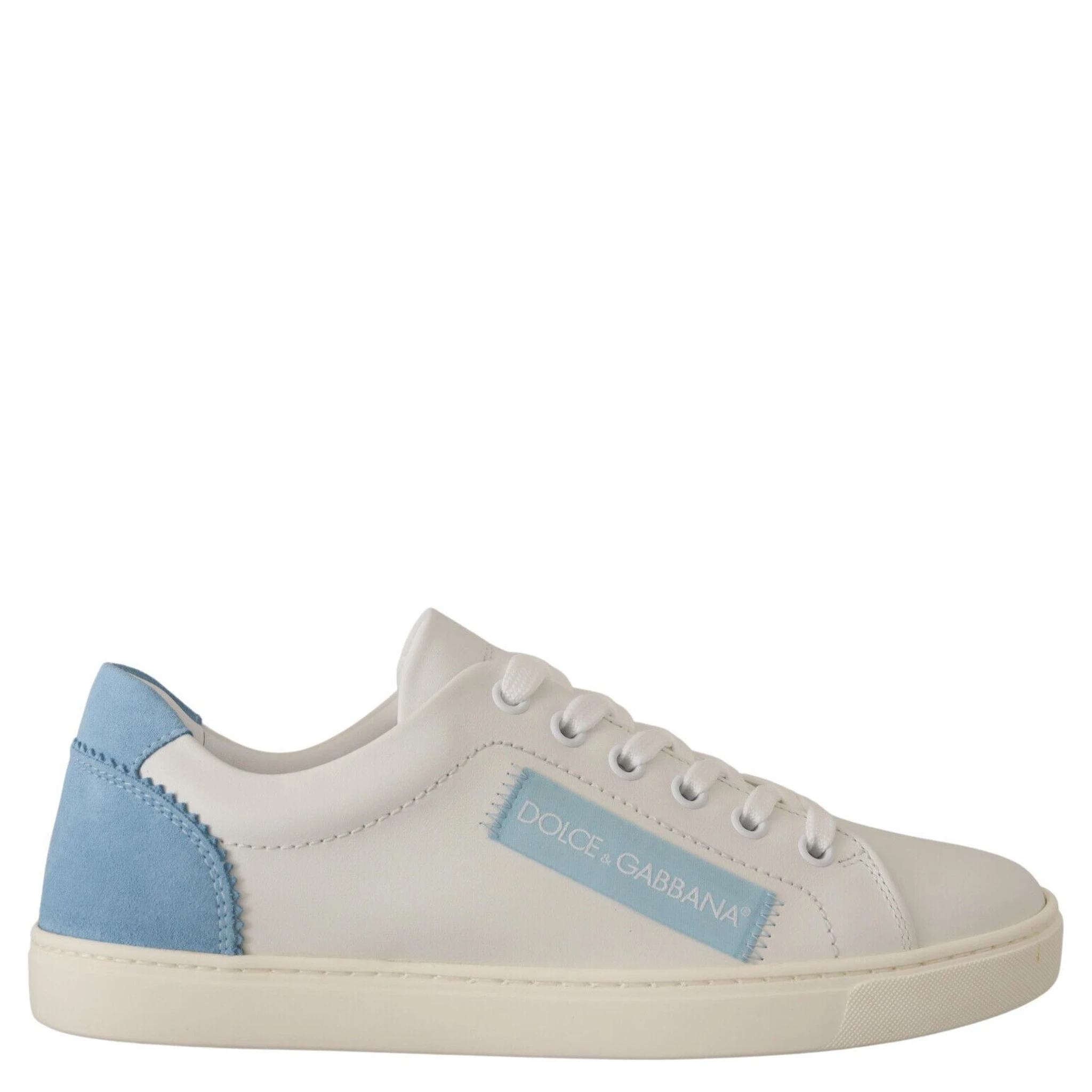 White Blue Leather Low Top Sneakers Shoes