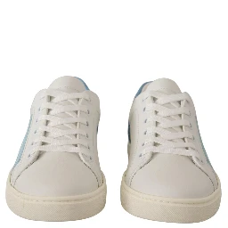 White Blue Leather Low Top Sneakers Shoes