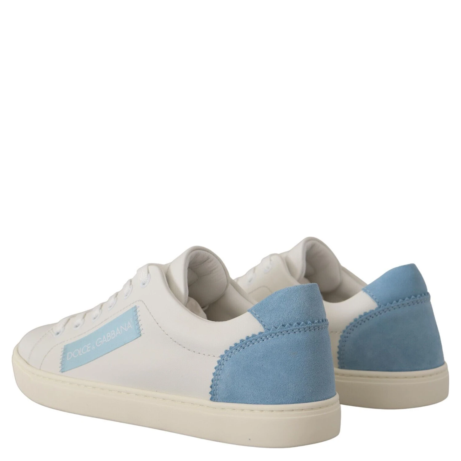 White Blue Leather Low Top Sneakers Shoes