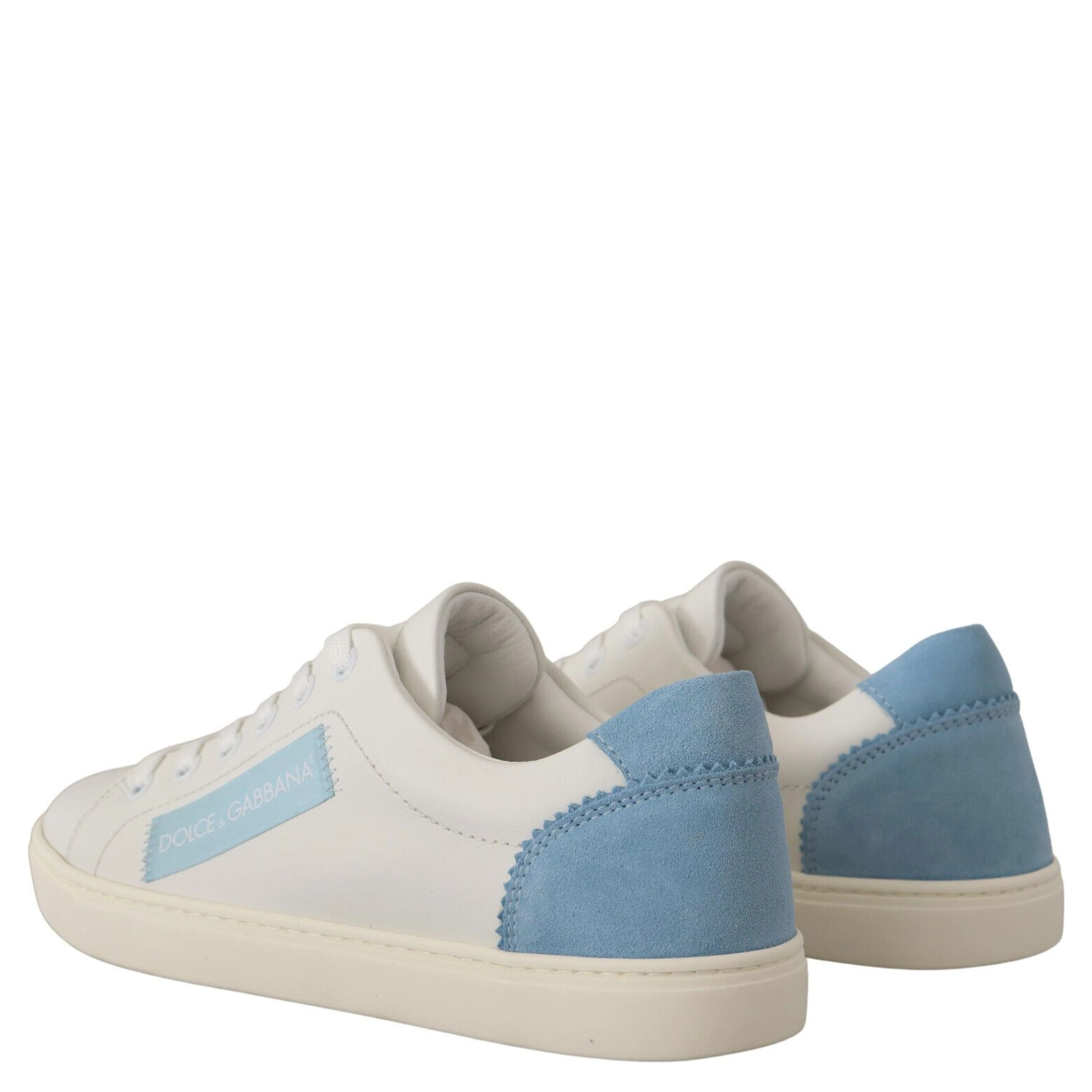 White Blue Leather Low Top Sneakers Shoes