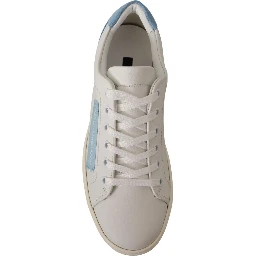 White Blue Leather Low Top Sneakers Shoes