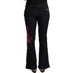 Black Cotton Mid Waist Cotton Flared Jeans