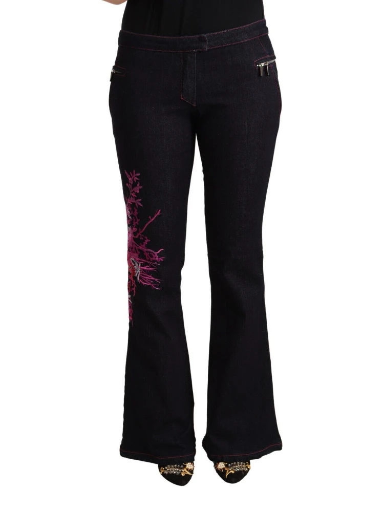 Black Cotton Mid Waist Cotton Flared Jeans