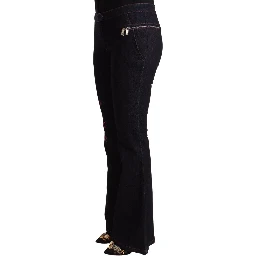 Black Cotton Mid Waist Cotton Flared Jeans