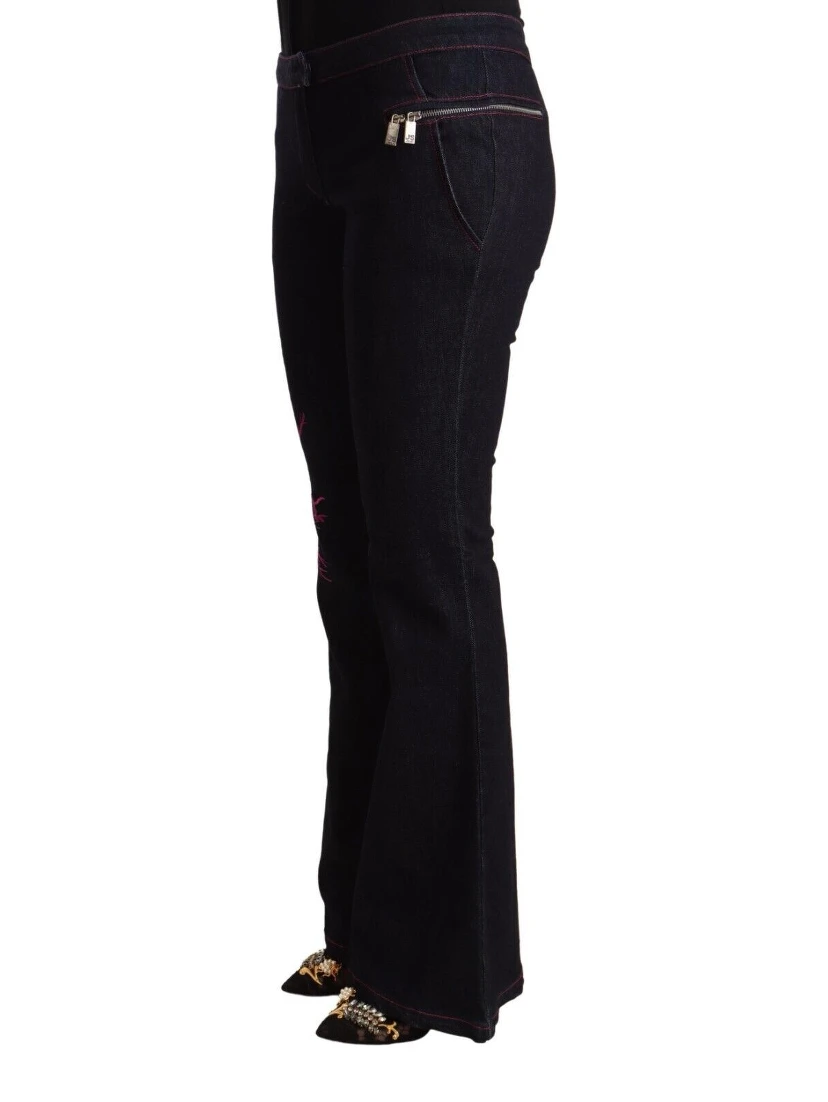 Black Cotton Mid Waist Cotton Flared Jeans