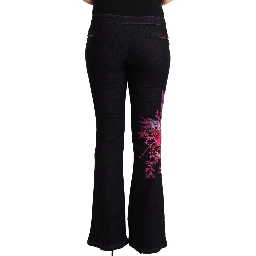 Black Cotton Mid Waist Cotton Flared Jeans