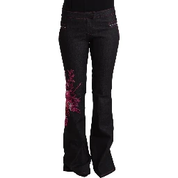 Black Cotton Stretch Mid Waist Cotton Flared Denim Jeans