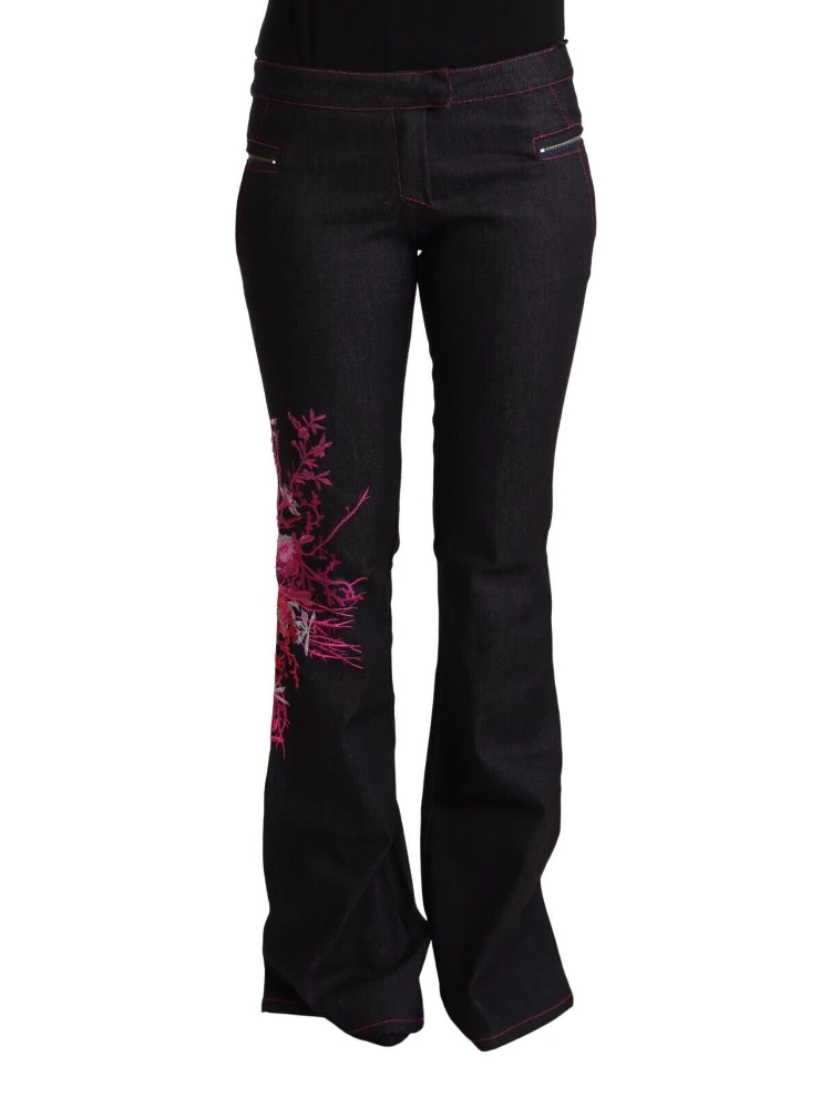 Black Cotton Stretch Mid Waist Cotton Flared Denim Jeans