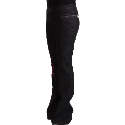 Black Cotton Stretch Mid Waist Cotton Flared Denim Jeans