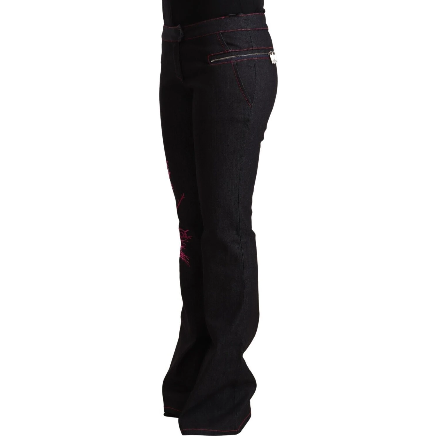 Black Cotton Stretch Mid Waist Cotton Flared Denim Jeans