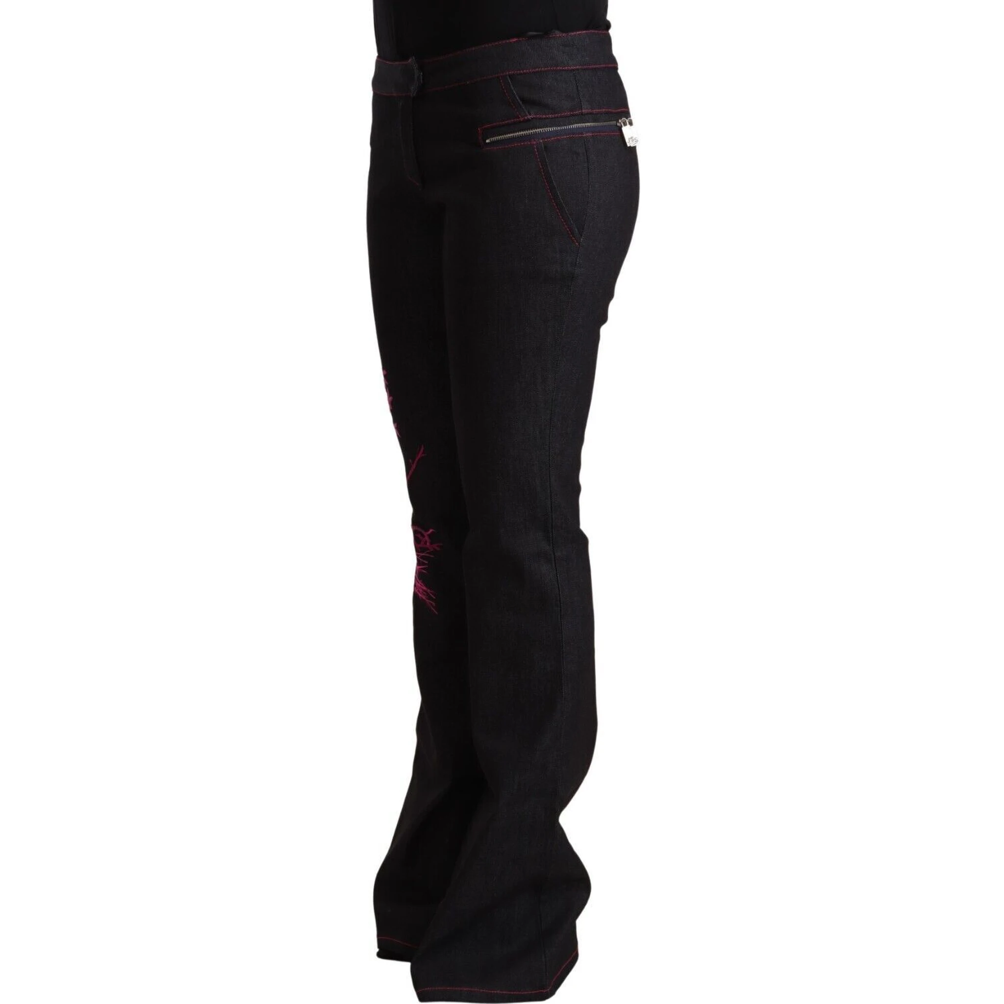 Black Cotton Stretch Mid Waist Cotton Flared Denim Jeans