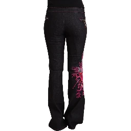 Black Cotton Stretch Mid Waist Cotton Flared Denim Jeans