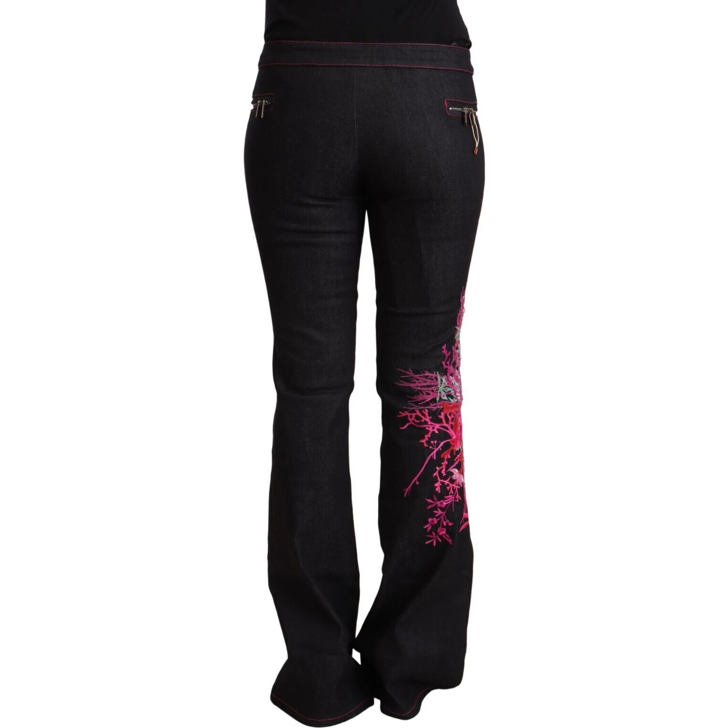 Black Cotton Stretch Mid Waist Cotton Flared Denim Jeans