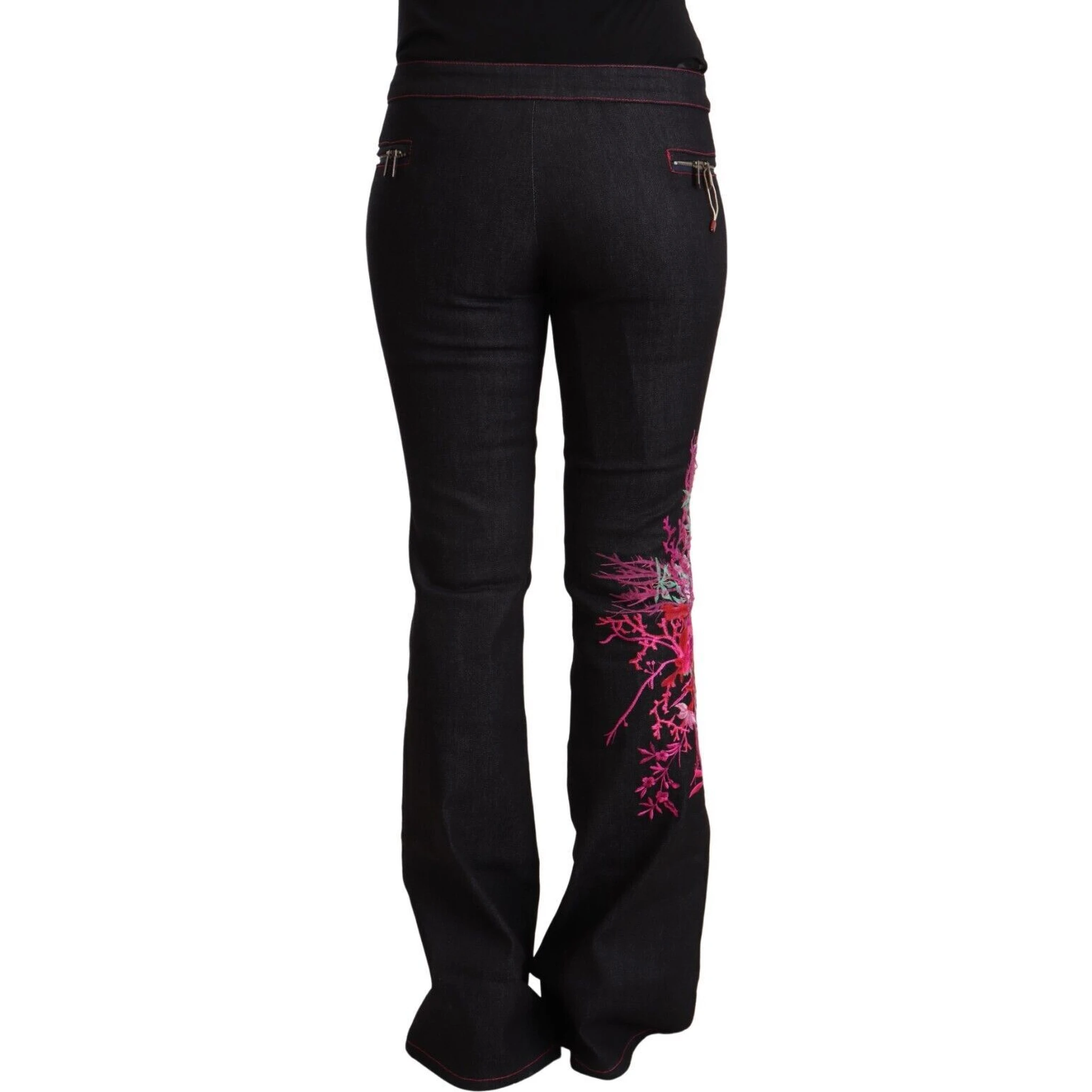 Black Cotton Stretch Mid Waist Cotton Flared Denim Jeans