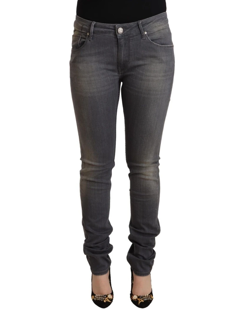 Dark Gray Washed Cotton Denim Skinny Jeans