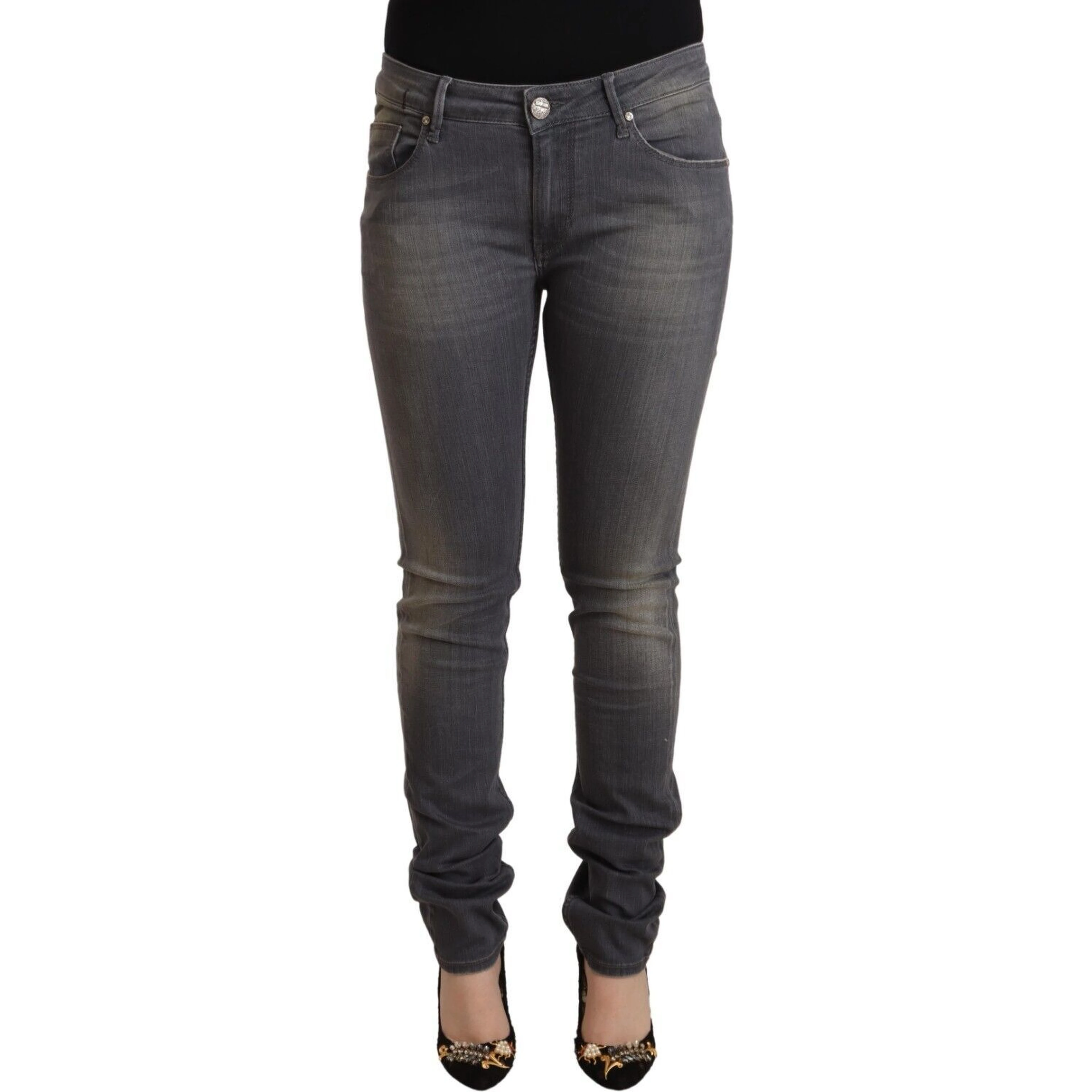 Dark Gray Washed Cotton Denim Skinny Jeans