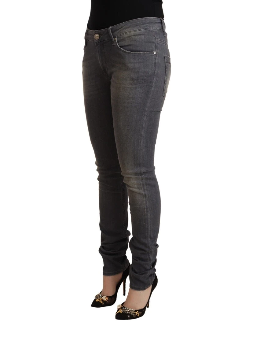 Dark Gray Washed Cotton Denim Skinny Jeans