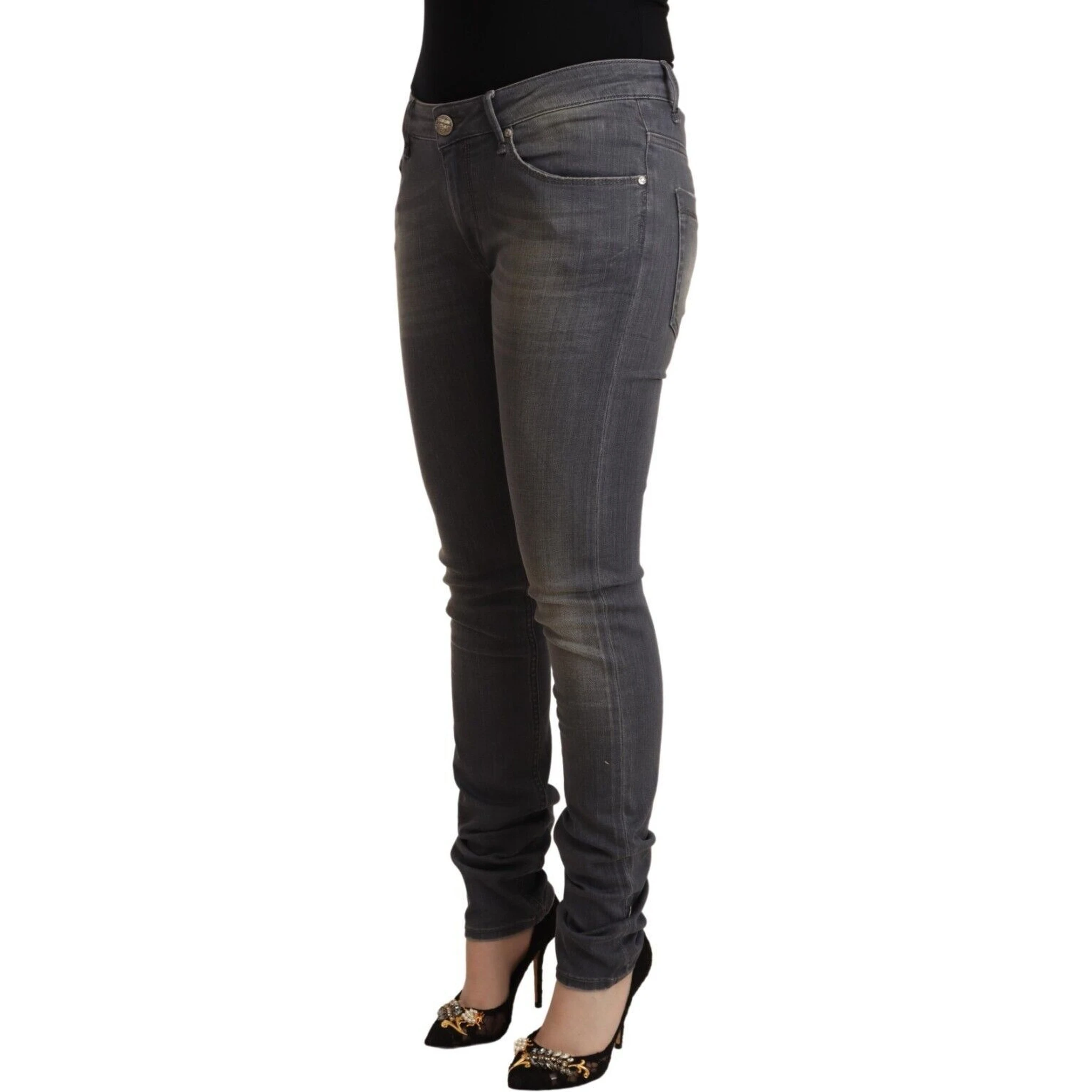 Dark Gray Washed Cotton Denim Skinny Jeans