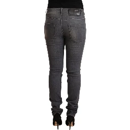 Dark Gray Washed Cotton Denim Skinny Jeans