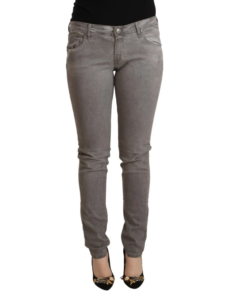 Gray Cotton Low Waist Skinny Push Up Denim Jeans