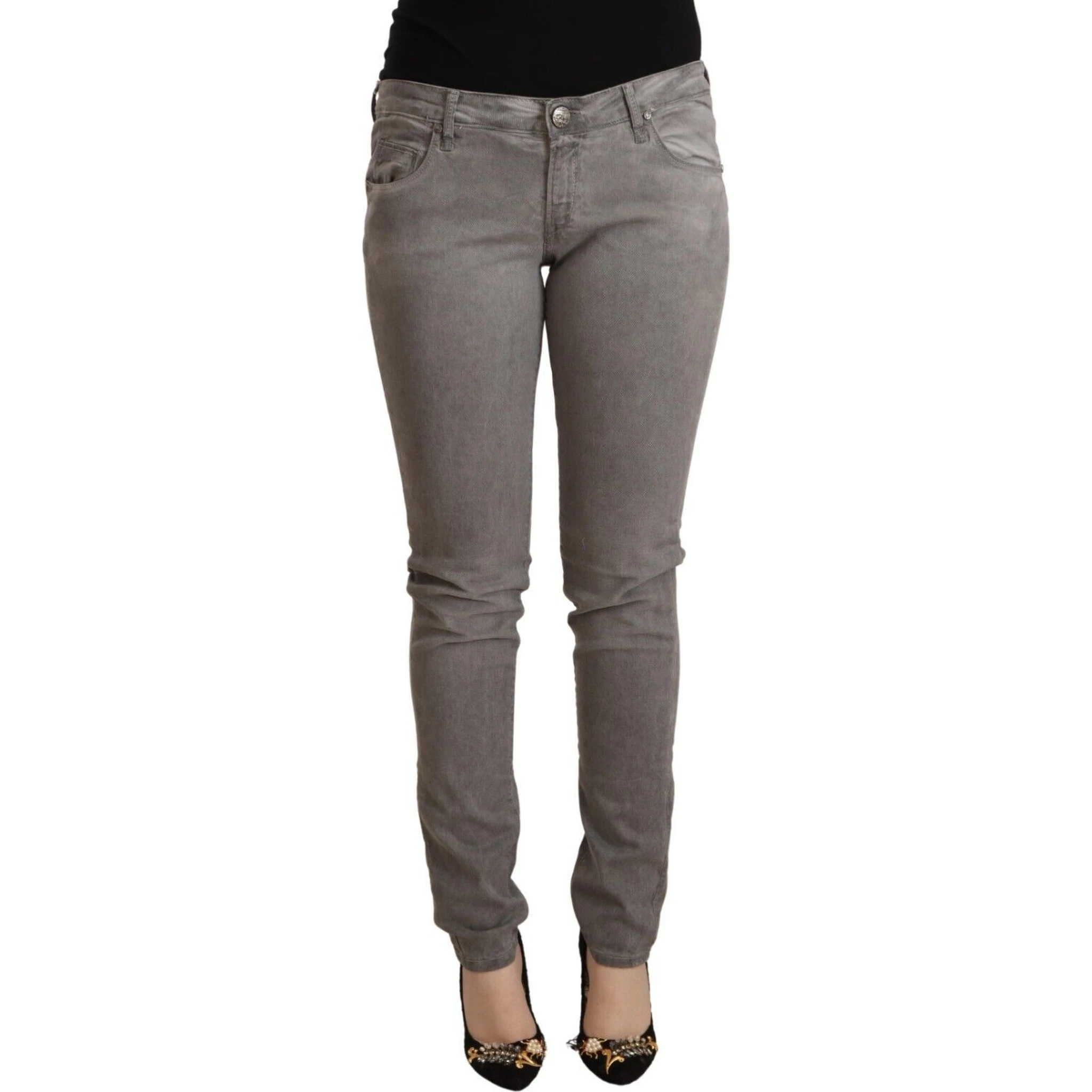 Gray Cotton Low Waist Skinny Push Up Denim Jeans
