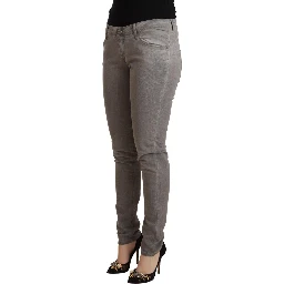 Gray Cotton Low Waist Skinny Push Up Denim Jeans