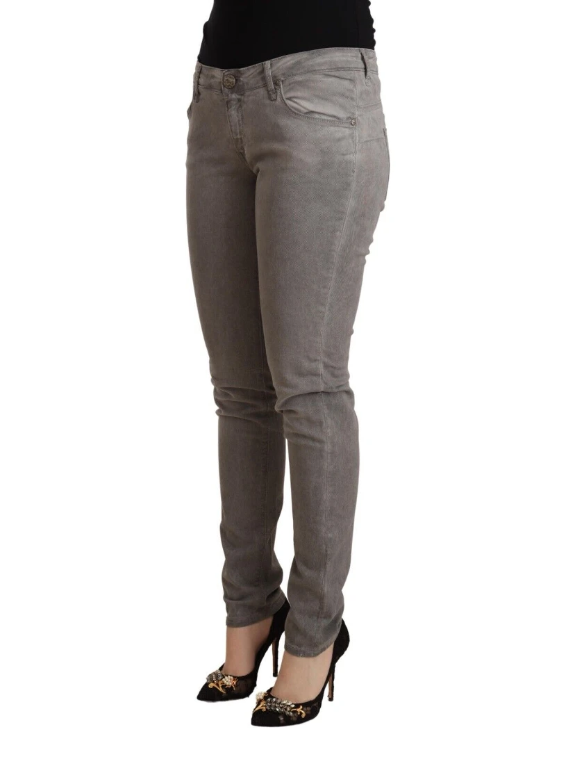 Gray Cotton Low Waist Skinny Push Up Denim Jeans