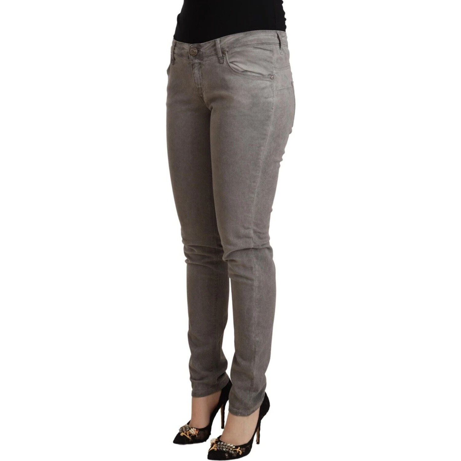 Gray Cotton Low Waist Skinny Push Up Denim Jeans