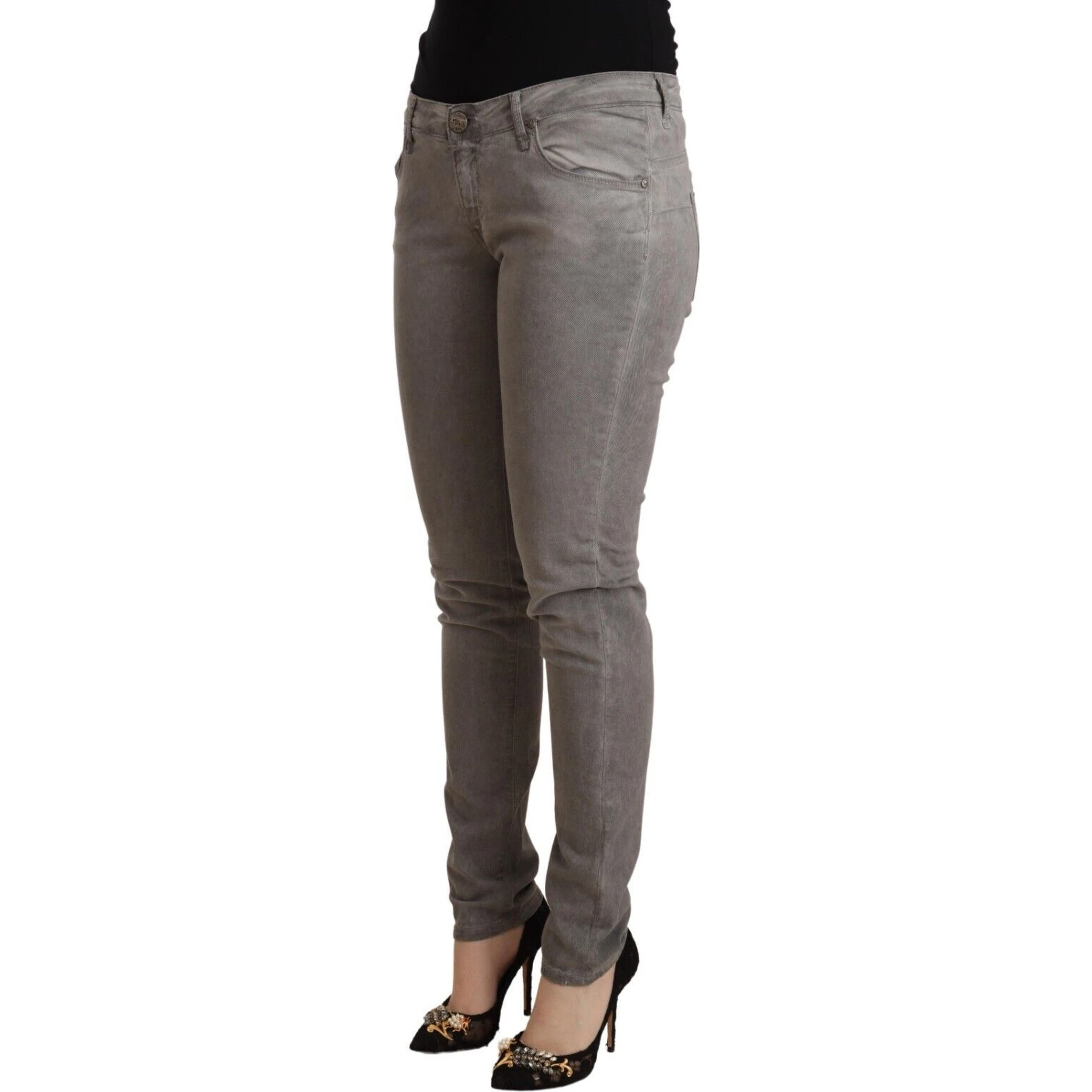 Gray Cotton Low Waist Skinny Push Up Denim Jeans