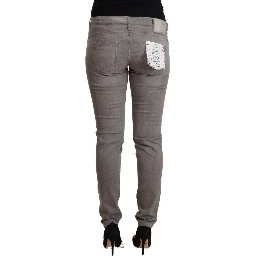 Gray Cotton Low Waist Skinny Push Up Denim Jeans