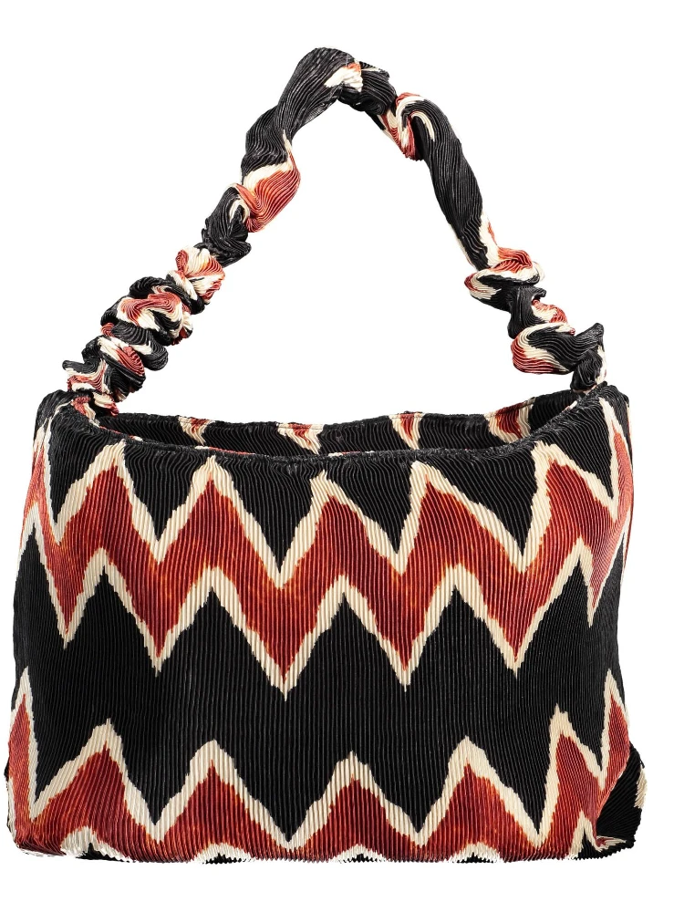 Pleated hobo shoulder bag with a zigzag pattern