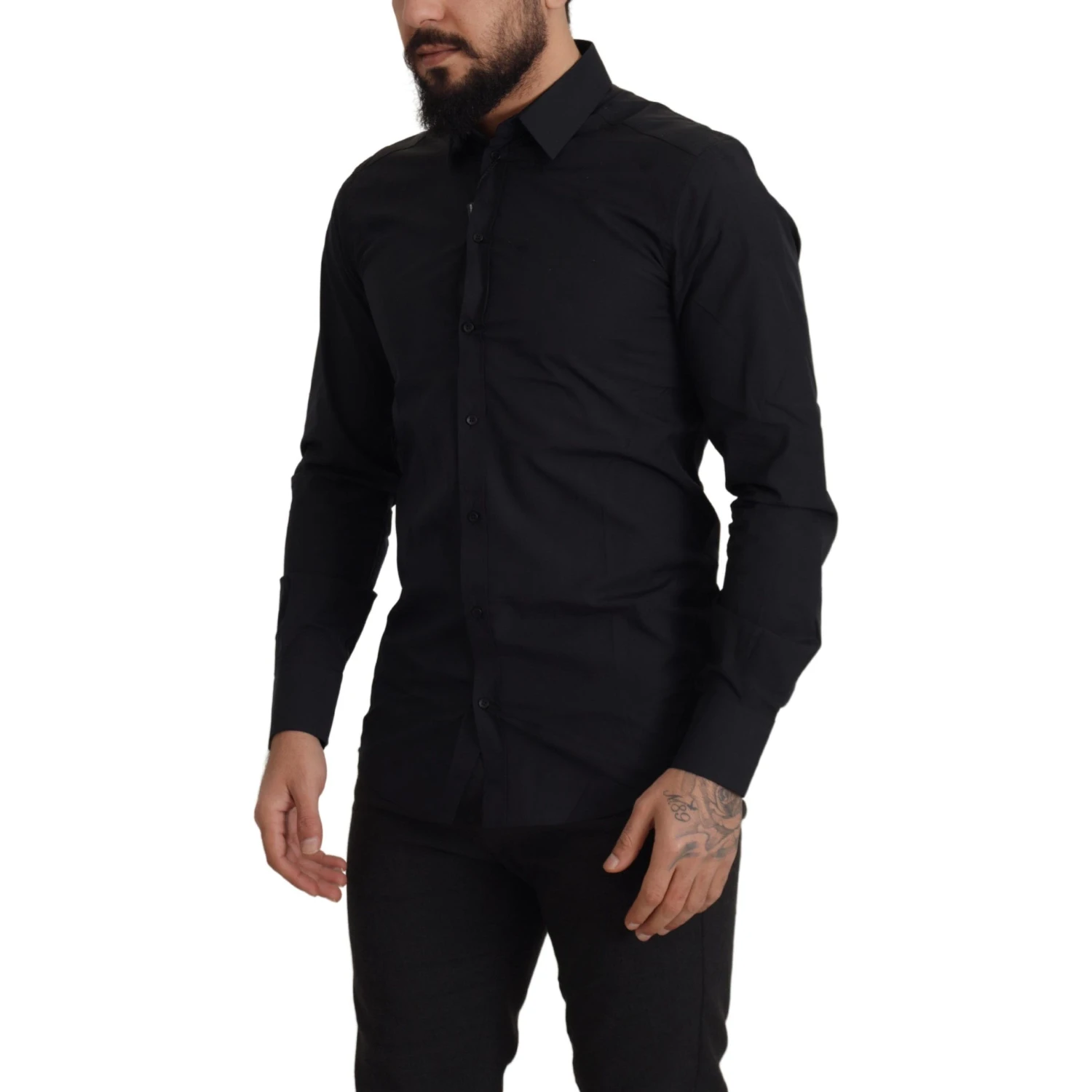 Black Cotton GOLD Slim Fit Dress Shirt