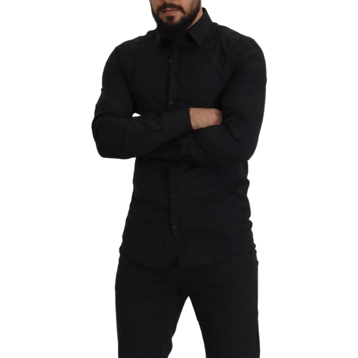 Black Cotton GOLD Slim Fit Dress Shirt