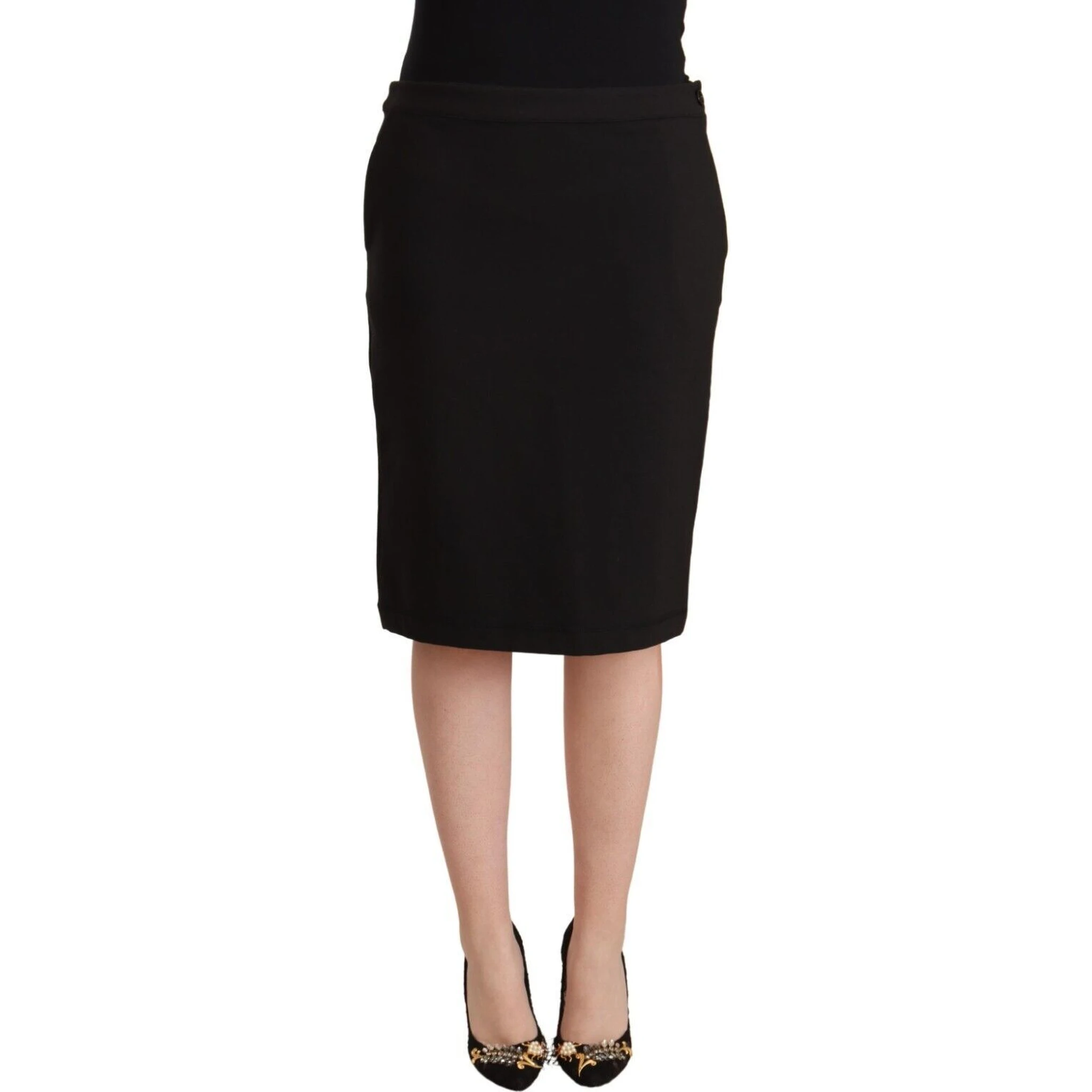 Black Straight Pencil Cut Knee Length Skirt