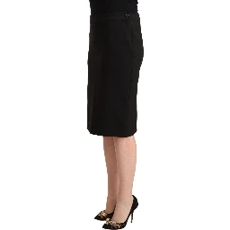 Black Straight Pencil Cut Knee Length Skirt
