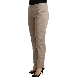 Beige Tencel Mid Waist Tapered Casual Pants