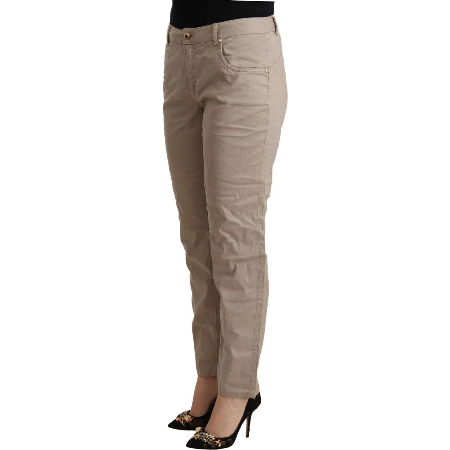 Beige Tencel Mid Waist Tapered Casual Pants