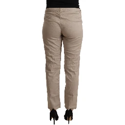 Beige Tencel Mid Waist Tapered Casual Pants